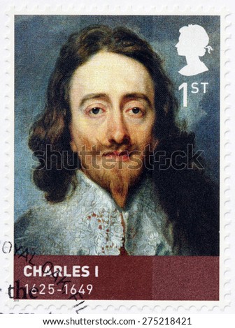 UNITED KINGDOM - CIRCA 2010: A stamp printed by GREAT BRITAIN shows image portrait of King Charles I - monarch of the three kingdoms of England, Scotland, and Ireland, circa 2010