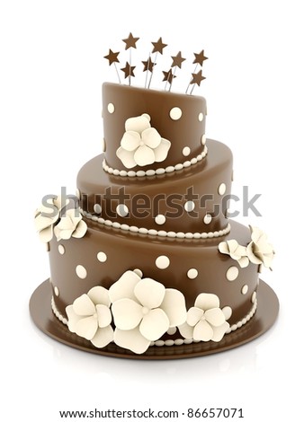 A beautiful wedding cake on a white background