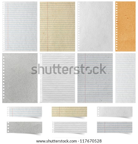 Sheet of Lined Paper and note paper craft stick, isolated on white background ( Objects with Clipping Paths for design work )