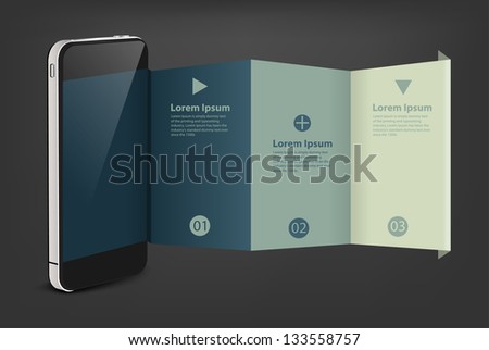 Mobile phone with creative folded paper modern template design, Vector illustration