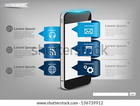 Modern Design button creative with mobile phone, With cloud of application icons vector illustration template design