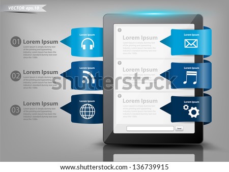 Modern Design button creative with tablet computer, With cloud of application icons vector illustration template design