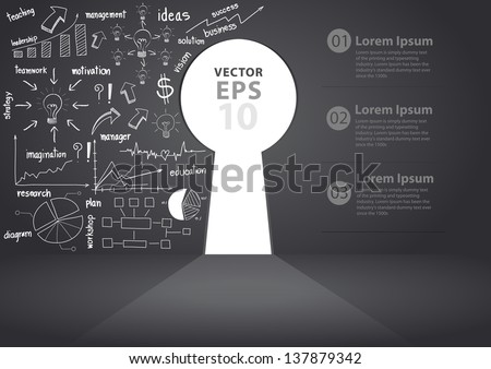 Opened wall in form of a keyhole with drawing business concept, Vector illustration modern template Design 