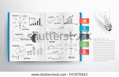 Business concept and graph drawing on book, Vector illustration template design 