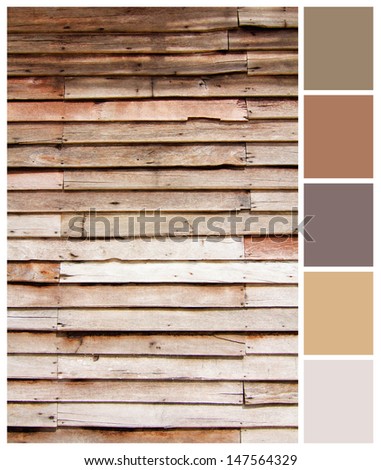 Wood plank brown texture background with colored palette guide for design work