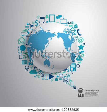 World globe with app icon, Business software and social media networking service concept, Vector illustration modern template design, Vector illustration modern template design