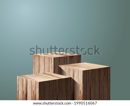 Vector wood podium presentation mock up, Wooden show cosmetic product display stage pedestal design