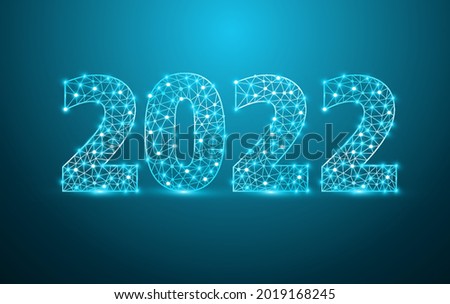 2022 new year text design with mesh stylish alphabet letters numbers, Graphic background communication structure with connected dots lines, Vector illustration