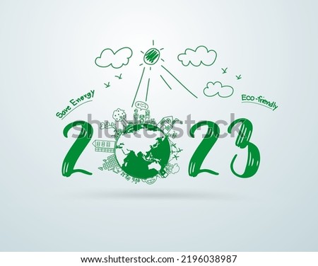 2023 new year creative drawing happy family environmental eco-friendly ideas concept, Vector illustration layout template design