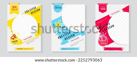 Vector brochure poster flyer pamphlet cover design layout space for photo background template in A4 size, With business icons mega sale, flash sale, special offer stickers