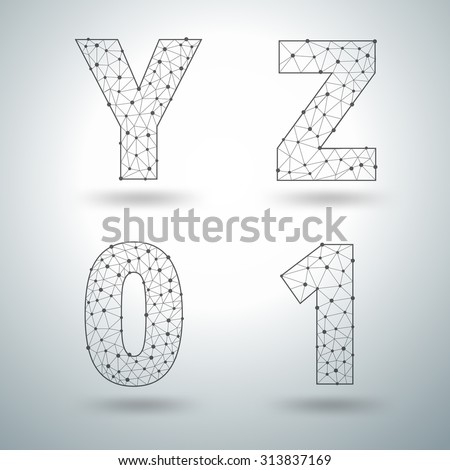 Mesh stylish alphabet letters numbers Y Z 0 1, Vector illustration templates design