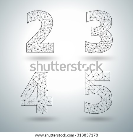 Mesh stylish alphabet letters numbers 2 3 4 5, Vector illustration templates design