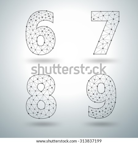 Mesh stylish alphabet letters numbers 6 7 8 9, Vector illustration templates design