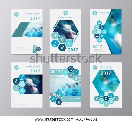 Blue annual report brochure flyer design layout template vector illustration, Leaflet cover presentation with blurred background with team surgeon at work in operating room, Set design in A4 size 