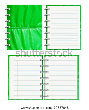 Green leather notebook on white background