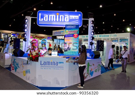 BANGKOK - DECEMBER 4: Lamina Window Film booth at the 28th Thailand International Motor Expo on December 4, 2011 in Bangkok, Thailand.