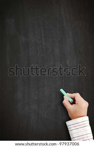 hand writing by green chalk on a blackboard. Useful as background space for text or image