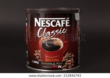 ZAGREB, CROATIA - AUG 24, 2014: Editorial photo of NescafÃ?Â© coffee. The brand of instant coffee made by NestlÃ?Â©.The name is a portmanteau of the words \