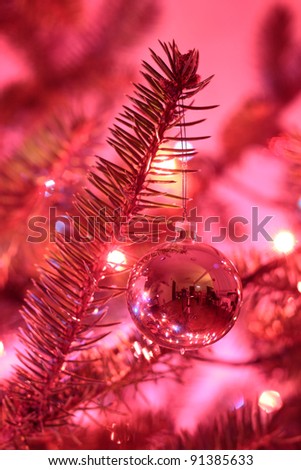 Christmas tree with decorations - red ambient light