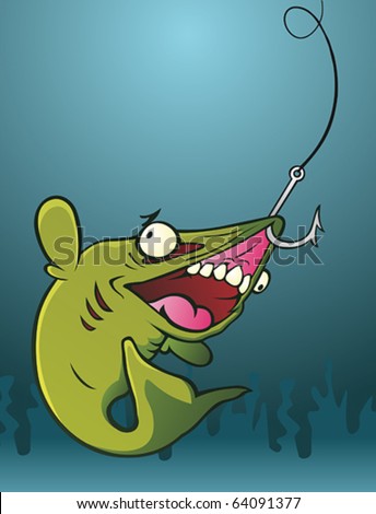 Fish On A Hook Cartoon Character Stock Vector Illustration 64091377 ...