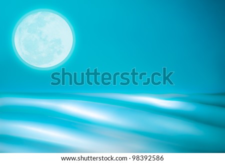 Abstract Teal Ocean with Full Moon. Artistic, abstract teal ocean lit by a full moon. Room for copy space.