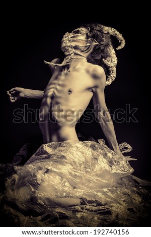 Frightening mythical creature male. Alien creature. Horror. Halloween.