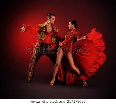 Professional dancers perform latino dance. Passion and expression.