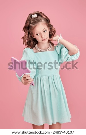 Similar – Image, Stock Photo A beautiful blonde girl in this one. Dressed in red summer dress and looking all pretty. Enjoying wild nights of summer. A portrait of true beauty.