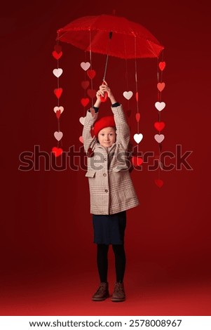 Similar – Image, Stock Photo A checkered umbrella in the shop window, a parked red car reflected in the sunlight.