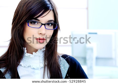 Similar – Image, Stock Photo Pretty woman with glasses portrait with christmas tree in background