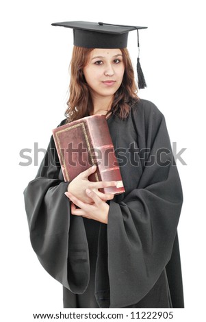 Portrait of a young peoplein a academic gown. Education background.