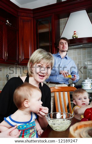 Father Mother and children: family lunch