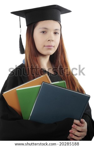 Portrait of a young peoplein a academic gown. Education background.