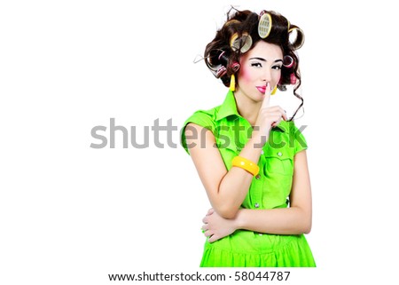 Shot of a funny woman housewife dressed in retro style.