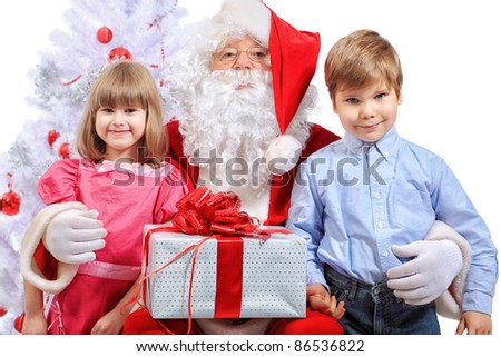 Christmas Theme: Santa Claus And Children Having A Fun. Isolated Over ...