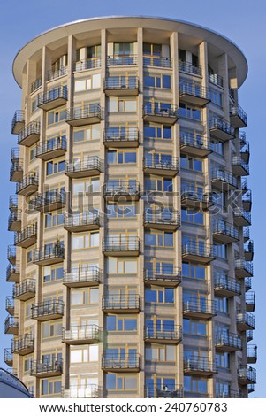 STOCKHOLM, SWEDEN - DECEMBER 24: Interesting architectural circular housing complex in the center of Stockholm, Sweden on December 24, 2014