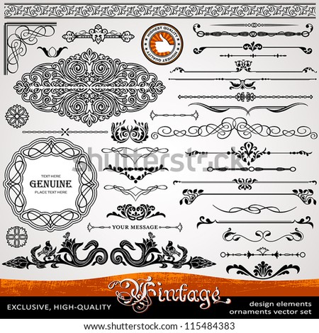 Vintage ornaments and dividers, calligraphic design elements and page decoration, exclusive, highest quality, retro style set of ornate floral patterns template