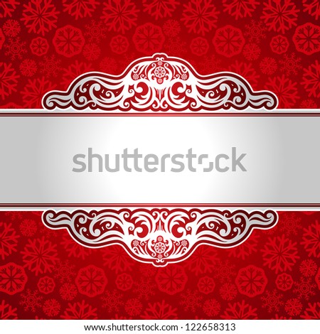 Christmas and New Year vintage greeting card, creative winter background, snowflakes ornament, red festive paper, holiday decor, Merry Christmas lettering,  graphic pattern template concept design
