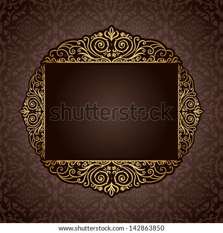 Abstract background with exclusive, antique, luxury vintage, gold frame, creative ornamental banner; damask, graphic ornaments, invitation card, antique, style booklet, pattern template for design