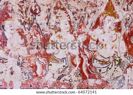 God and Demon ,Mural painting at Wat Yai temple wall,Petchaburi