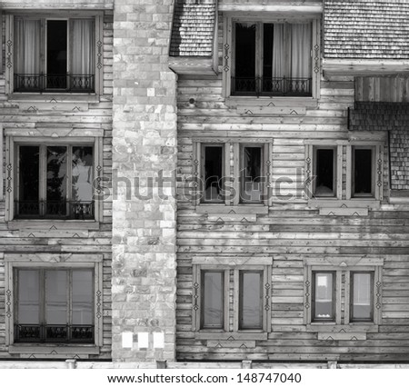 Windows in an wooden peasant house, ethnic house and window, Serbia