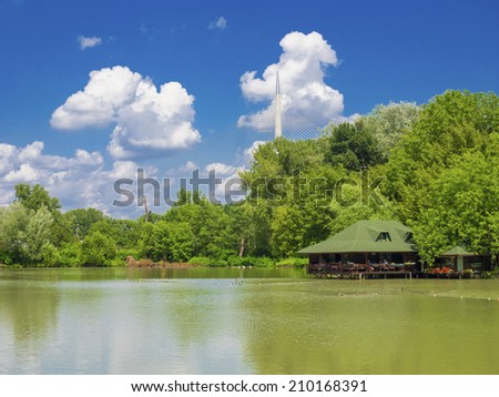 Restaurant water house in lake Ada Safari, Belgrade, Serbia