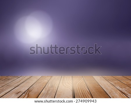 Empty wood table over blurred abstract purple sky with bokeh background, product display template,deck,
