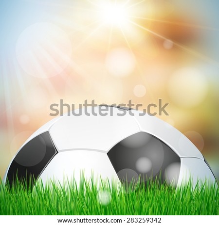 Soccer ball design on green grass background,abstract ,blur ,sky,web,bokeh, texture, wallpaper,illustration