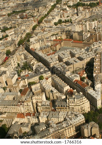 overhead view of Paris rooftops