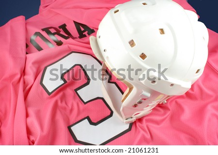 professional protective hockey helmet for  protecting one\'s head, on pink number 3 jersey