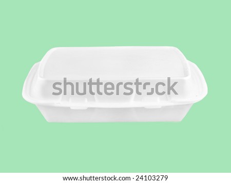 white fast food container  on isolated on a green background