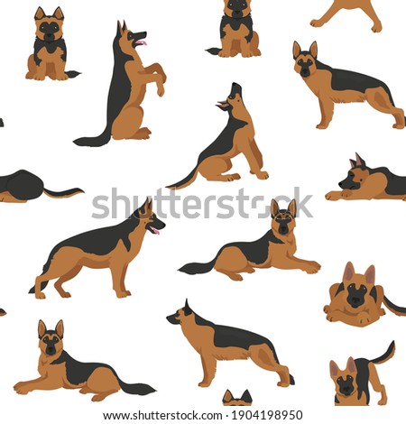 German shepherd dogs in different poses. Shepherd characters seamless pattern.  Vector illustration Foto stock © 