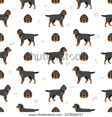Rottle seamless pattern. Rottweiler Poodle mix. Different coat colors set.  Vector illustration