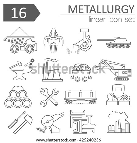 Metallurgy isolated icon set. Thin line icon design. Vector illustration